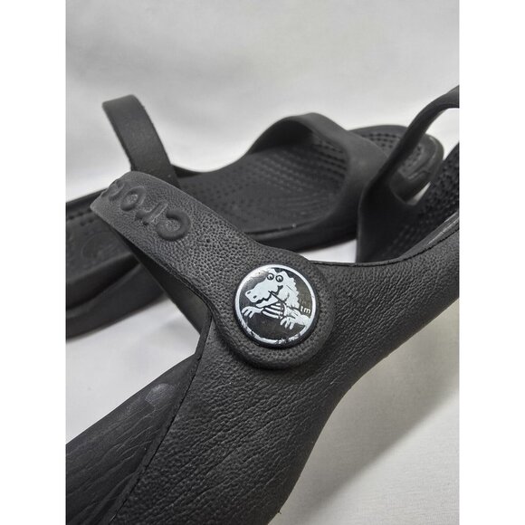 Crocs Sandals Black Cleo Relaxed Fit Strappy Slip On Shoes Women’s Size 7 - Picture 6 of 11